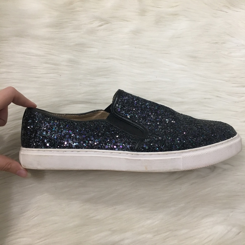 J Slides Navy Blue Glitter Slip On Sneakers Shoes - Picture 2 of 7